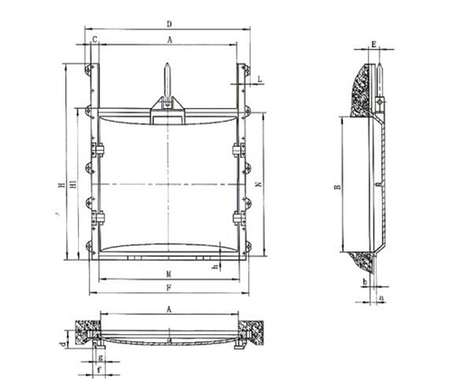 整体平面铸铁闸门外形尺寸结构图